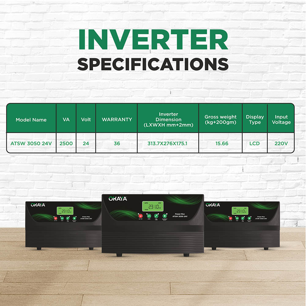 OKAYA Power Max - ATSW 3050 24V TRUE SINEWAVE HIGH CAPACITY INVERTER