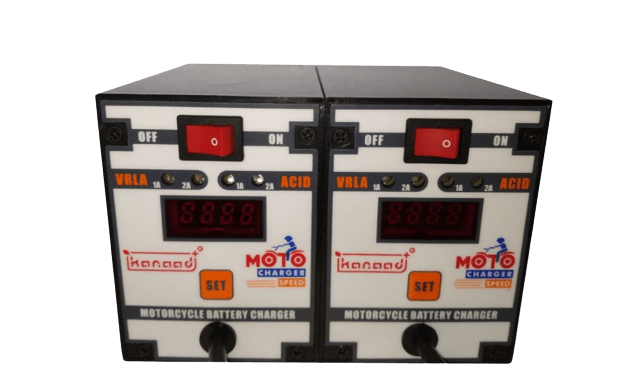 Kanaad® Moto Speed - Fully Automatic 1A and 2A Motorcycle VRLA Battery Charger for 2.5Ah to 14Ah with Digital Display