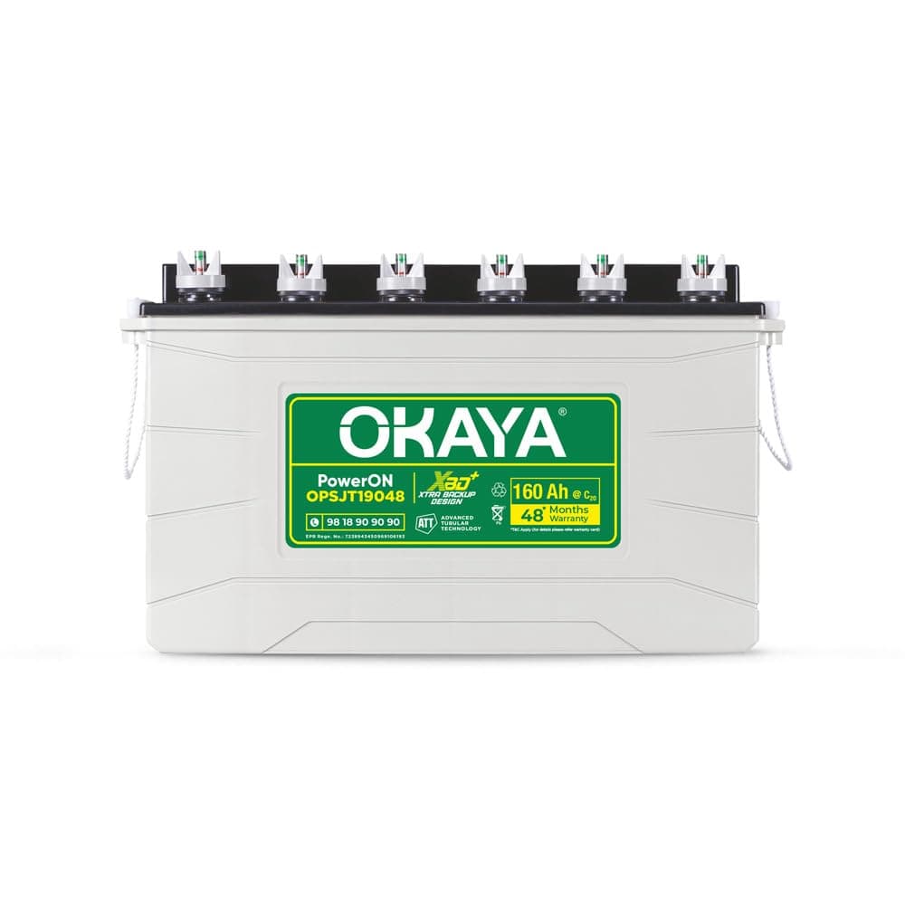Okaya Poweron OPSJT19048 160Ah Super Jumbo Tubular Advanced Battery for Home, Office & Shops | Robust & Compact Design | Extra Backup Plus (XBD+ Technology) | 48 Months Total Warranty
