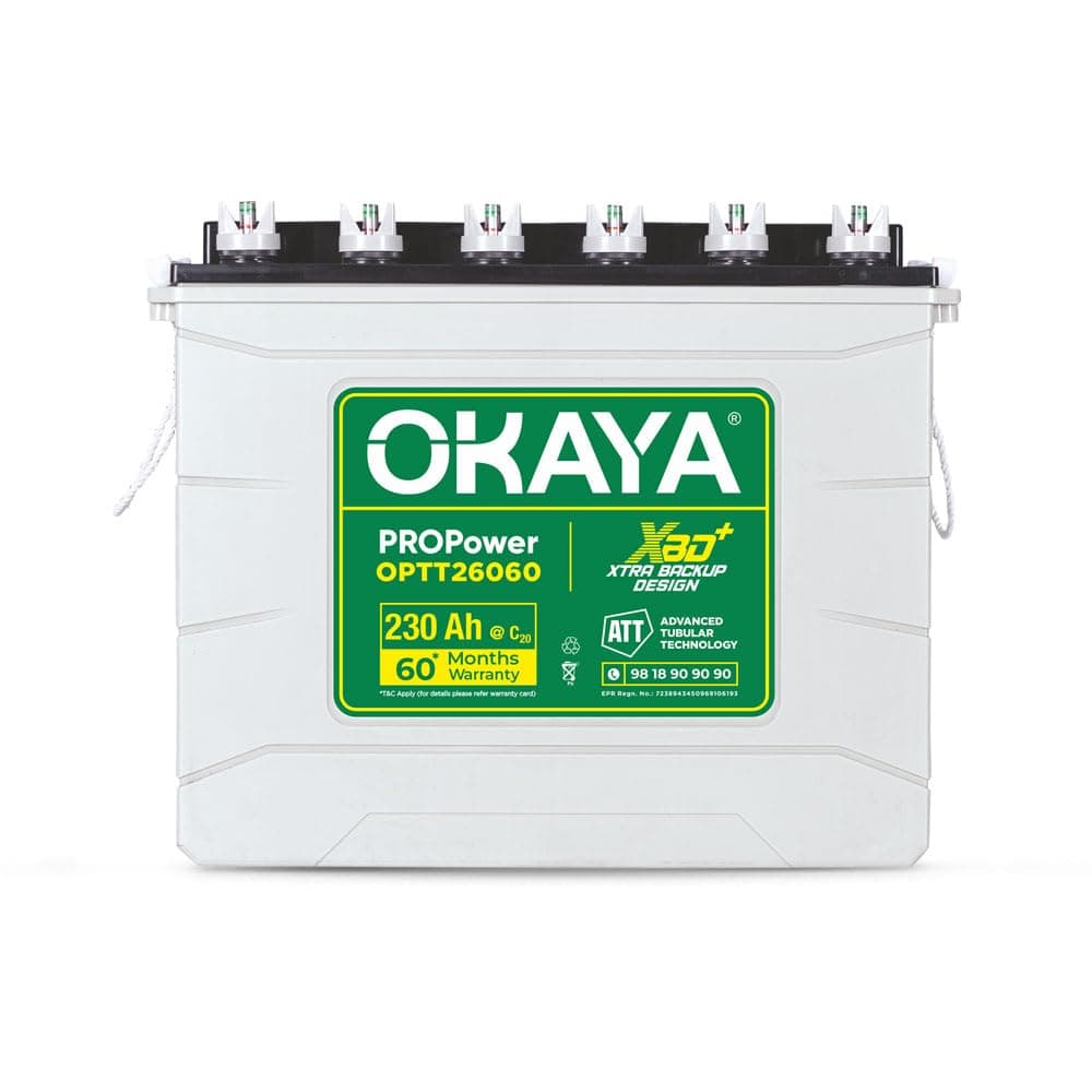 Okaya Propower OPTT26060 230Ah Advanced Tall Tubular Inverter Battery for Home, Office & Shops | Robust & Compact Design | Extra Backup Plus (XBD+ Technology) | 60 Months Total Warranty thumbnail 1