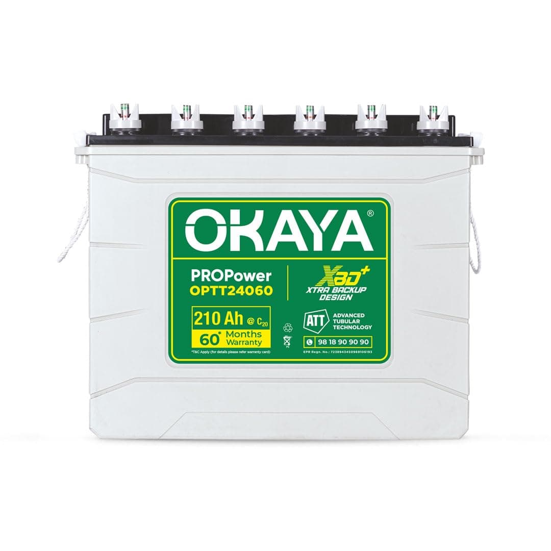 Okaya Propower OPTT24060 210Ah Advanced Tall Tubular Inverter Battery for Home, Office & Shops | Robust & Compact Design | Extra Backup Plus (XBD+ Technology) | 60 Months Total Warranty thumbnail 1