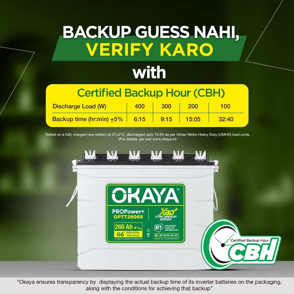 Okaya PROPower+ OPTT29066 260Ah Advanced Tall Tubular Inverter Battery for Home, Office & Shops | Robust & Compact Design | Extra Backup Plus (XBD+ Technology) | 66 Months Total Warranty thumbnail 5
