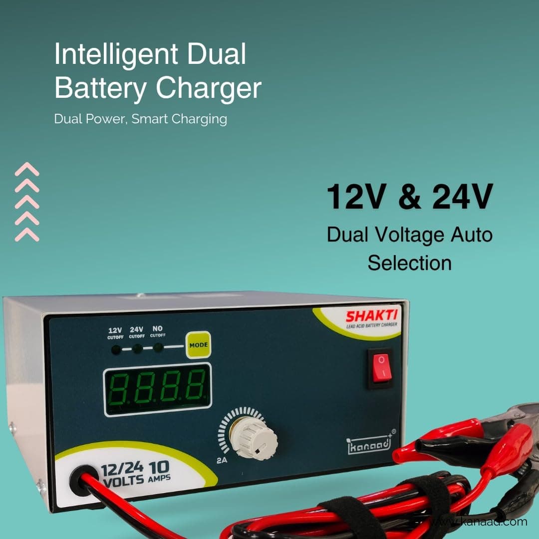 Kanaad Shakti Smart Battery Charger, 12-24V, 10A, for Lead Acid CAR and Inverter Batteries with Auto Cut-Off, Reverse Polarity Protection (with Auto Cut-Off) thumbnail 2