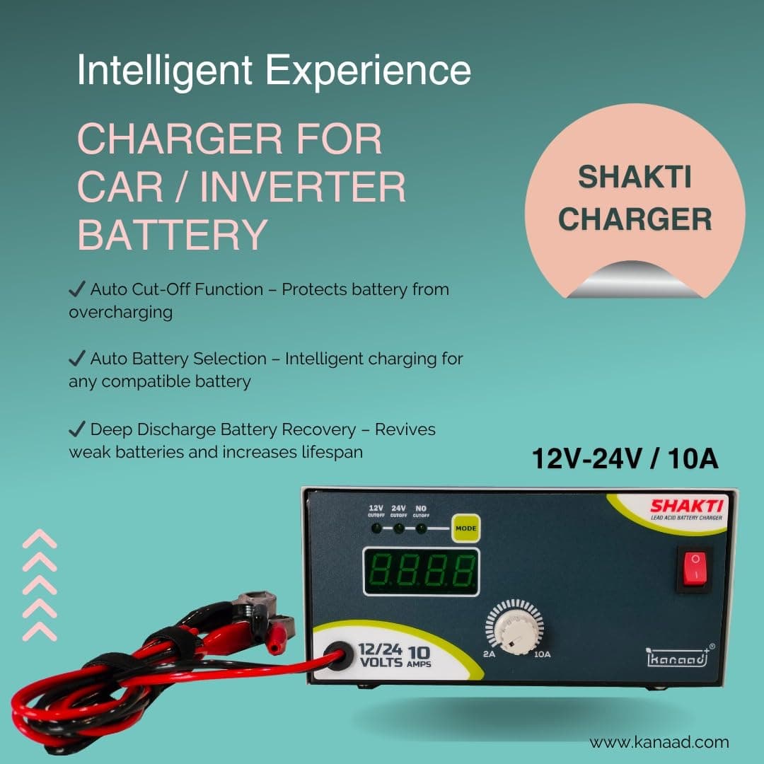 Kanaad Shakti Smart Battery Charger, 12-24V, 10A, for Lead Acid CAR and Inverter Batteries with Auto Cut-Off, Reverse Polarity Protection (with Auto Cut-Off) thumbnail 3