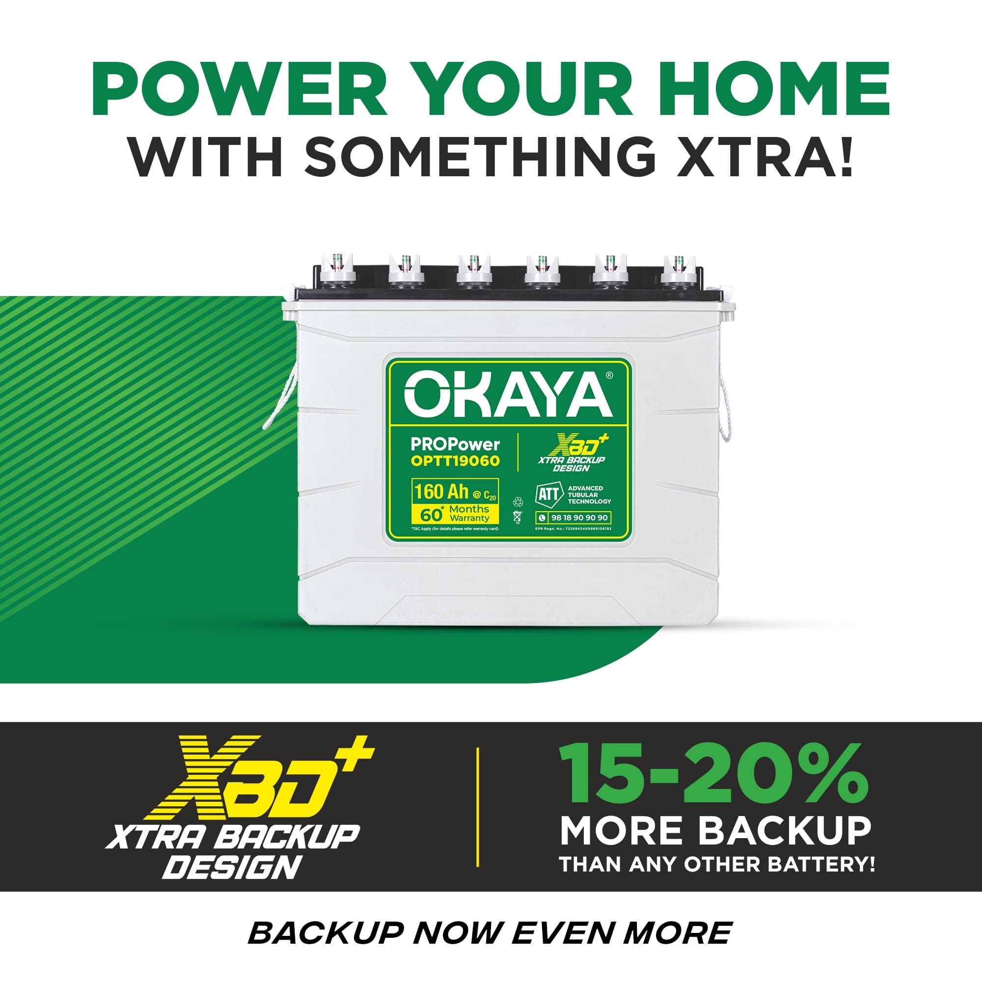 Okaya Propower OPTT19060 160Ah Advanced Tall Tubular Inverter Battery for Home, Office & Shops | Robust & Compact Design | Extra Backup Plus (XBD+ Technology) | 60 Months Total Warranty thumbnail 4