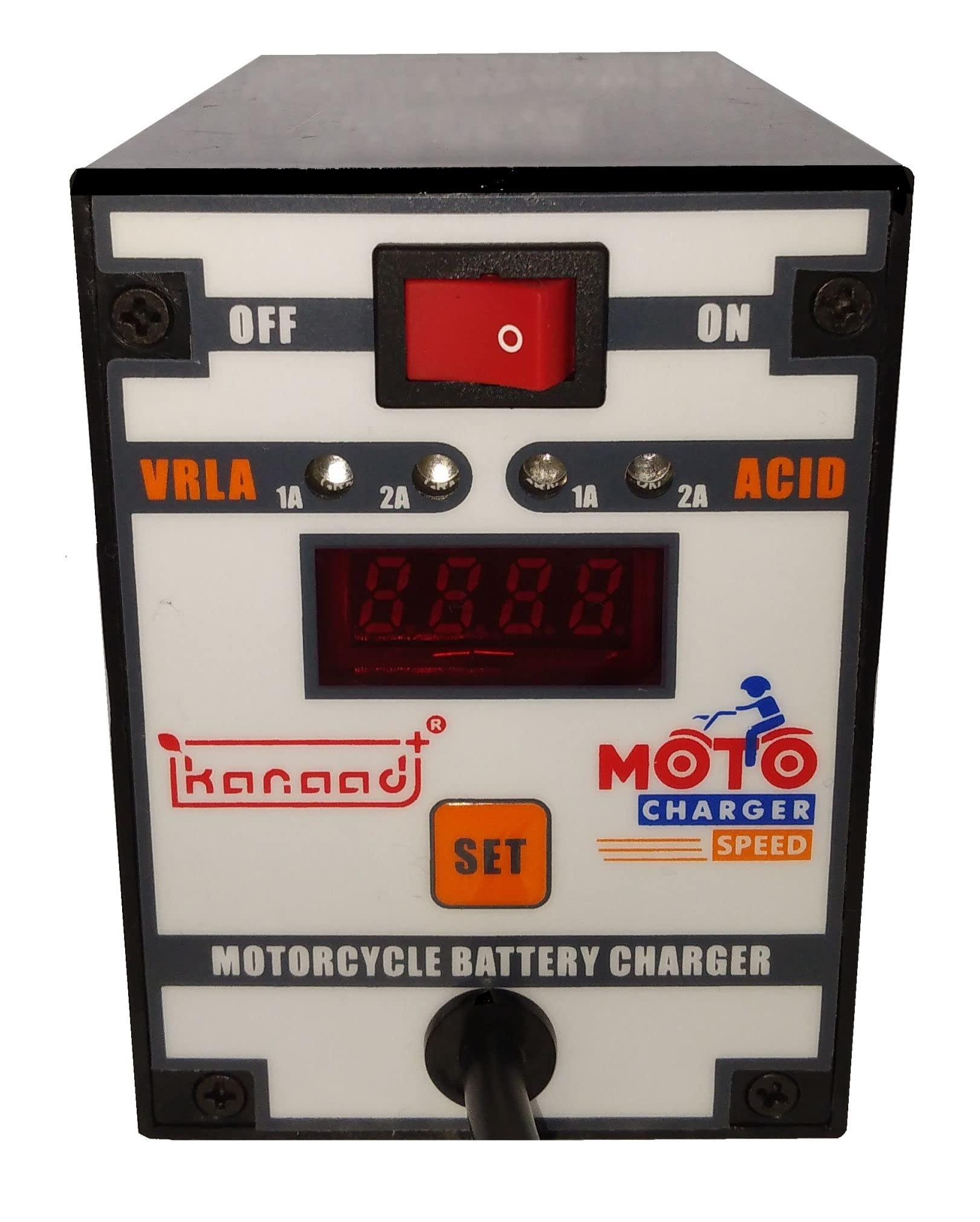 Kanaad Moto Speed Fully Automatic 1A and 2A Motorcycle Vrla Battery Chargers for 2.5Ah to 14Ah with Digital Display, Auto-Cutoff and Full Charging Indicator (1)