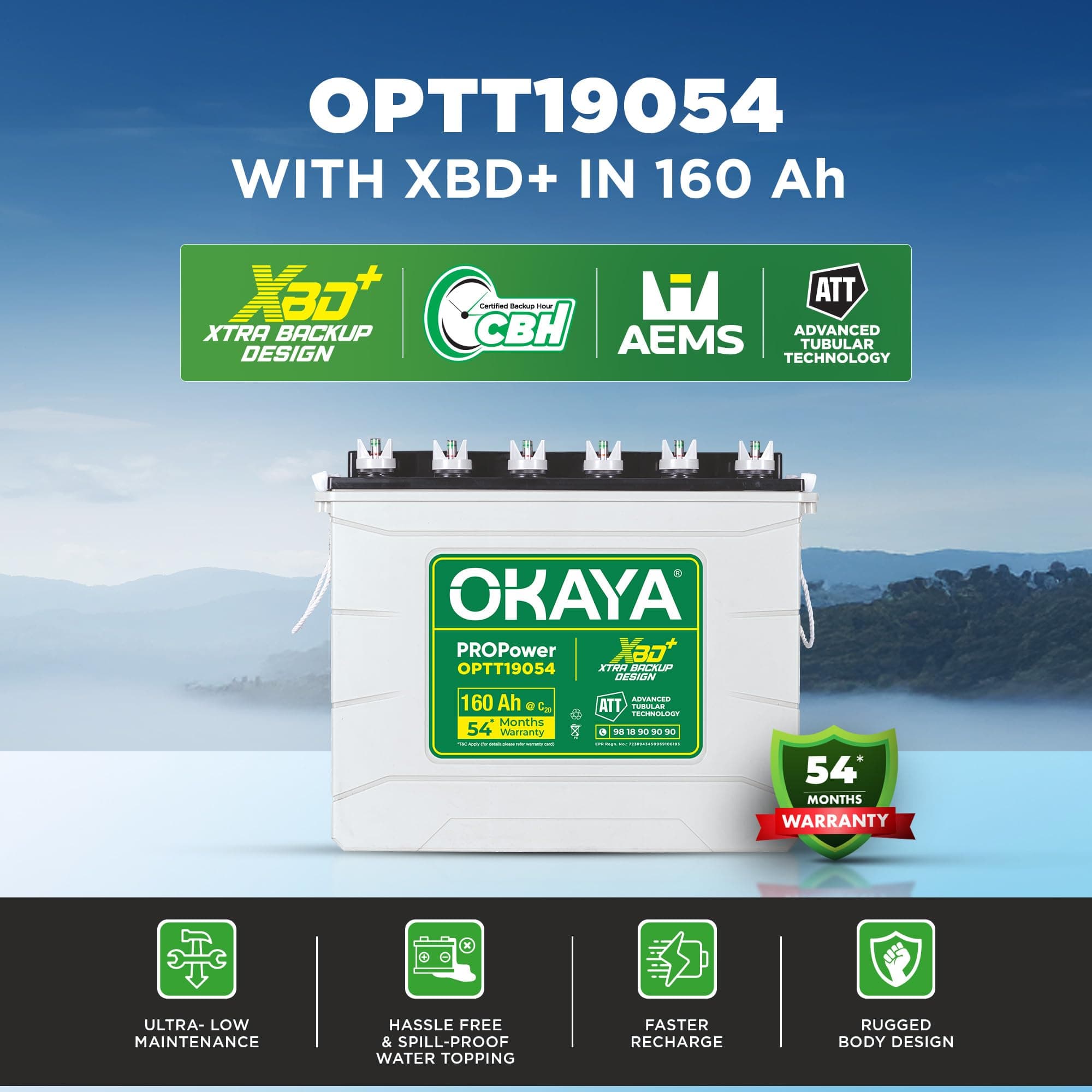 Okaya Propower OPTT19054 160Ah Advanced Tall Tubular Inverter Battery for Home, Office & Shops | Robust & Compact Design | Extra Backup Plus (XBD+ Technology) | 54 Months Total Warranty thumbnail 2