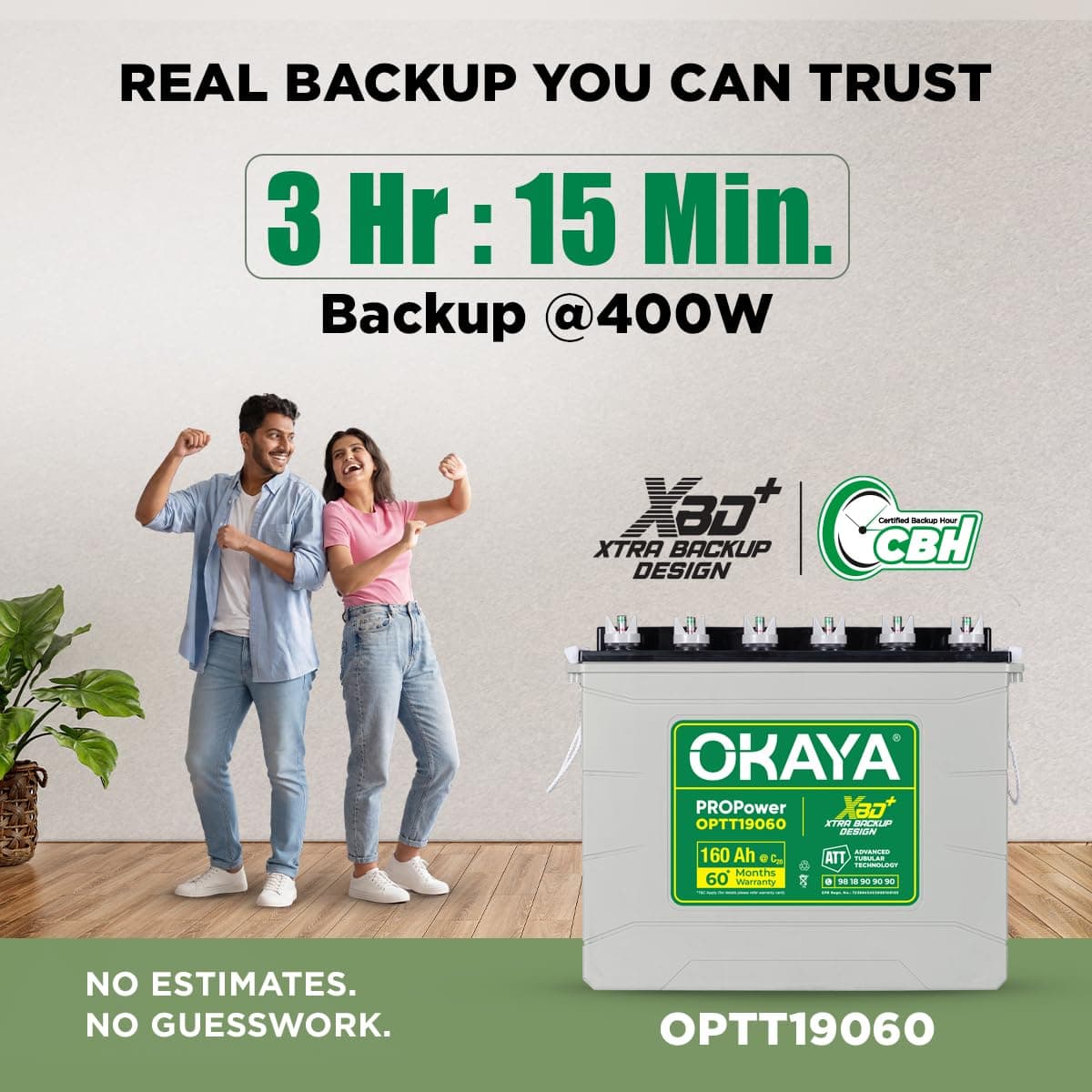 Okaya Propower OPTT19060 160Ah Advanced Tall Tubular Inverter Battery for Home, Office & Shops | Robust & Compact Design | Extra Backup Plus (XBD+ Technology) | 60 Months Total Warranty thumbnail 3