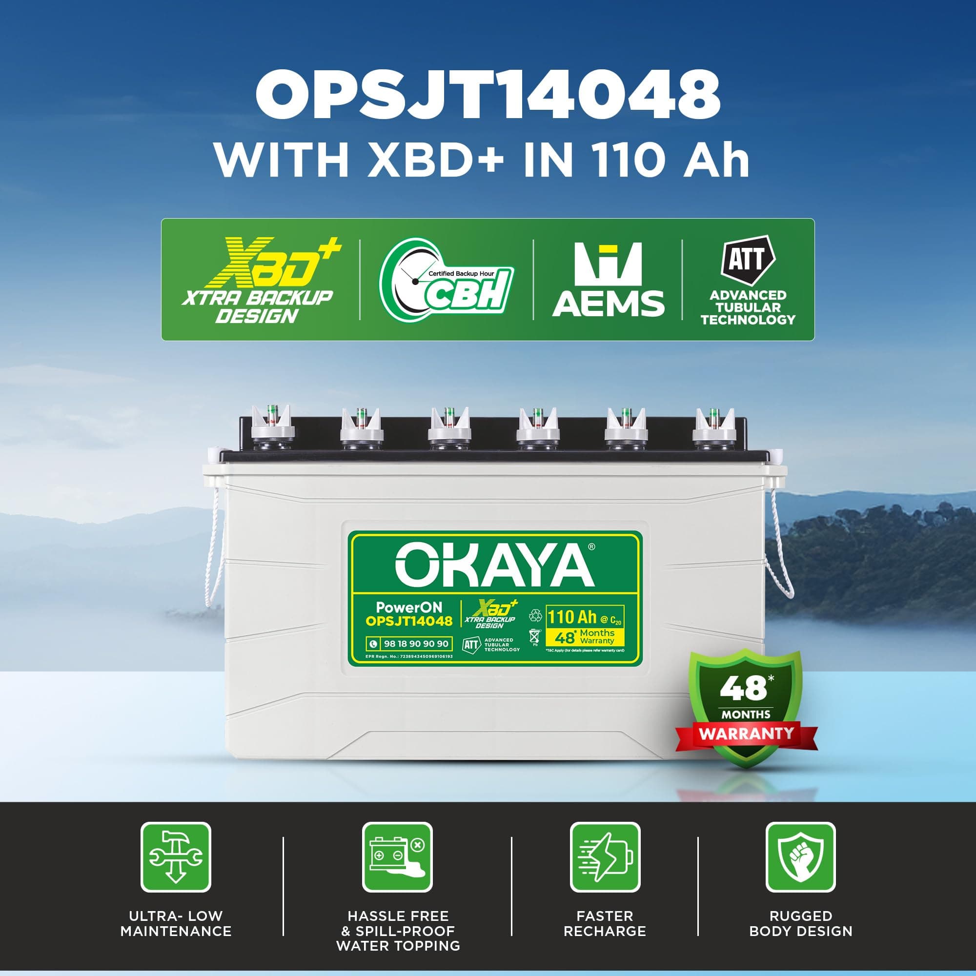 OKAYA OPSJT14048 110 AHAh Inverter Battery thumbnail 2