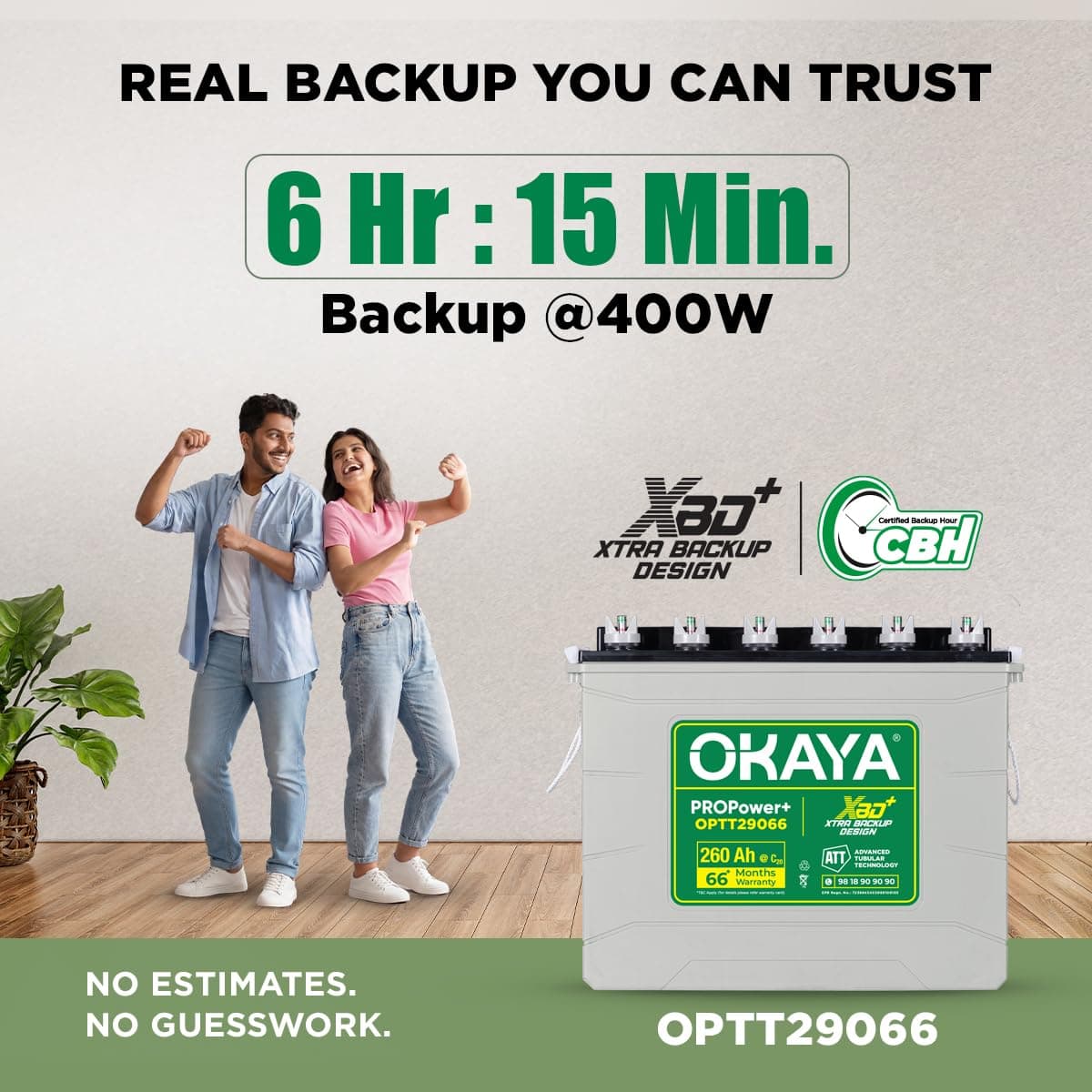 Okaya PROPower+ OPTT29066 260Ah Advanced Tall Tubular Inverter Battery for Home, Office & Shops | Robust & Compact Design | Extra Backup Plus (XBD+ Technology) | 66 Months Total Warranty thumbnail 3